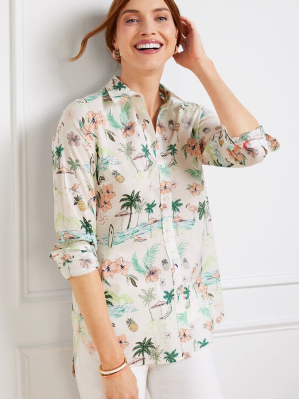 Talbots Modern Classic Shirt in Scenic Beach Novelty Resortwear Button-Up Sz XL